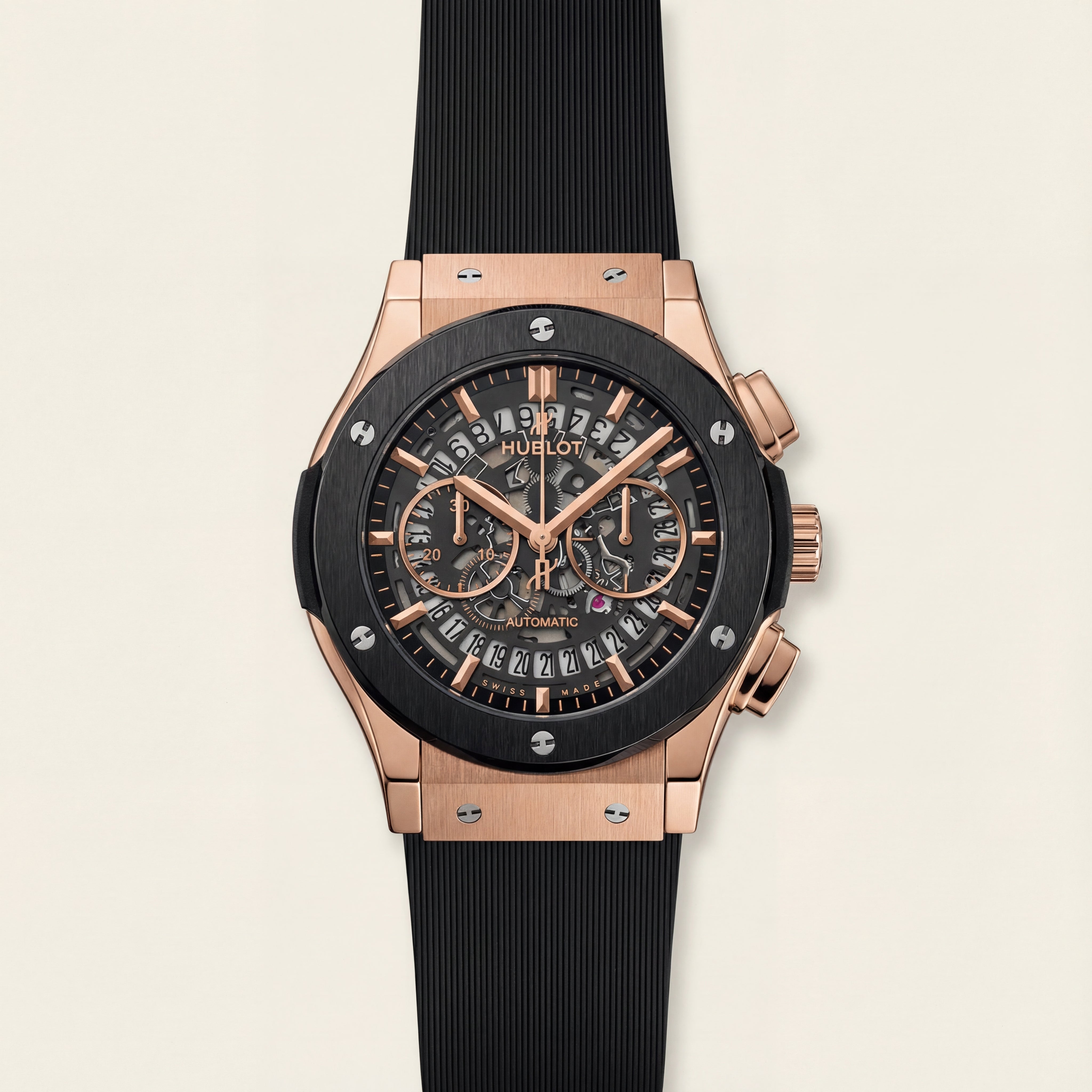 Luxury Skeleton Chronograph Watch – Rose Gold & Black Edition