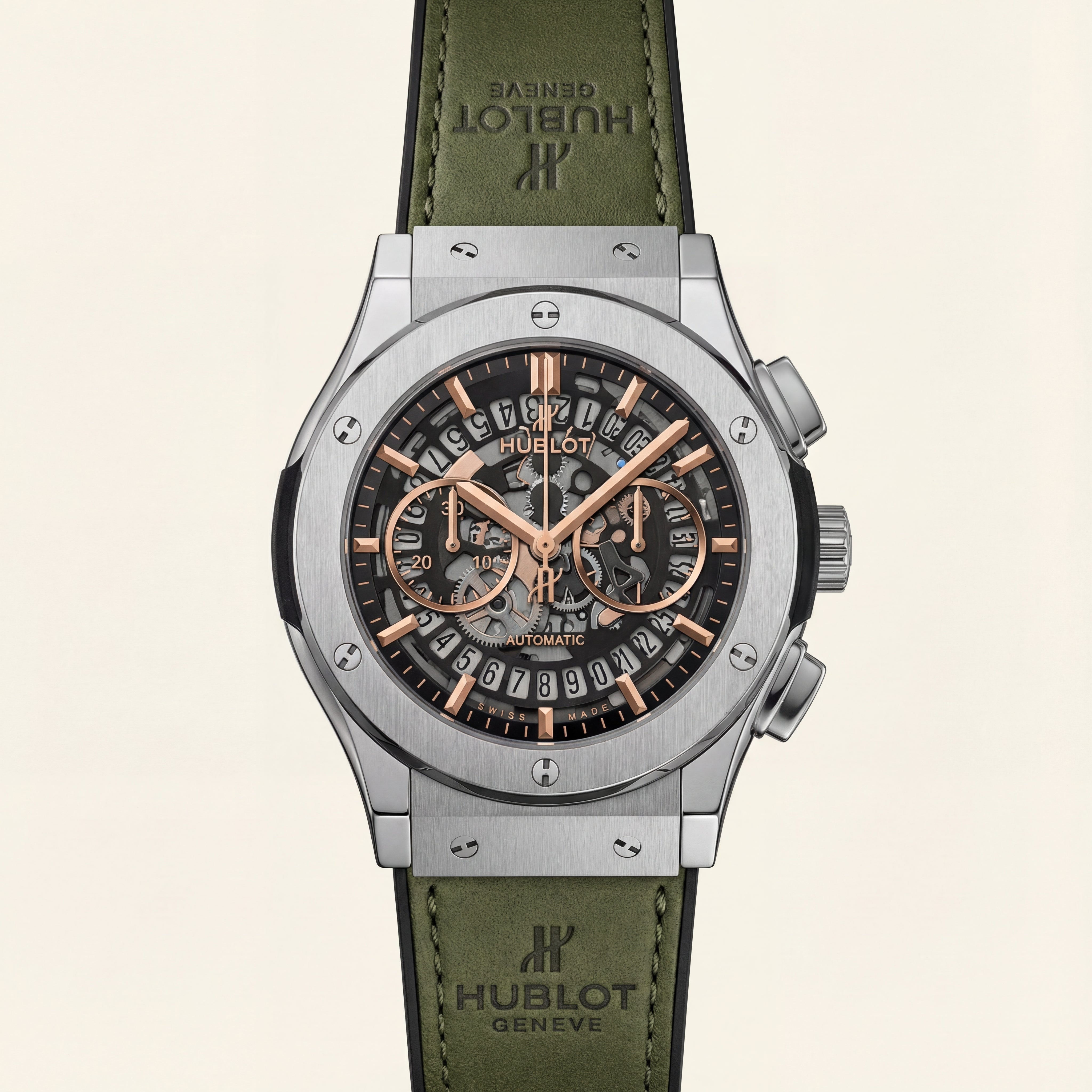 Green Skeleton Chronograph Watch – Premium Leather Strap Edition