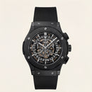 All-Black Skeleton Chronograph Watch – Stealth Edition