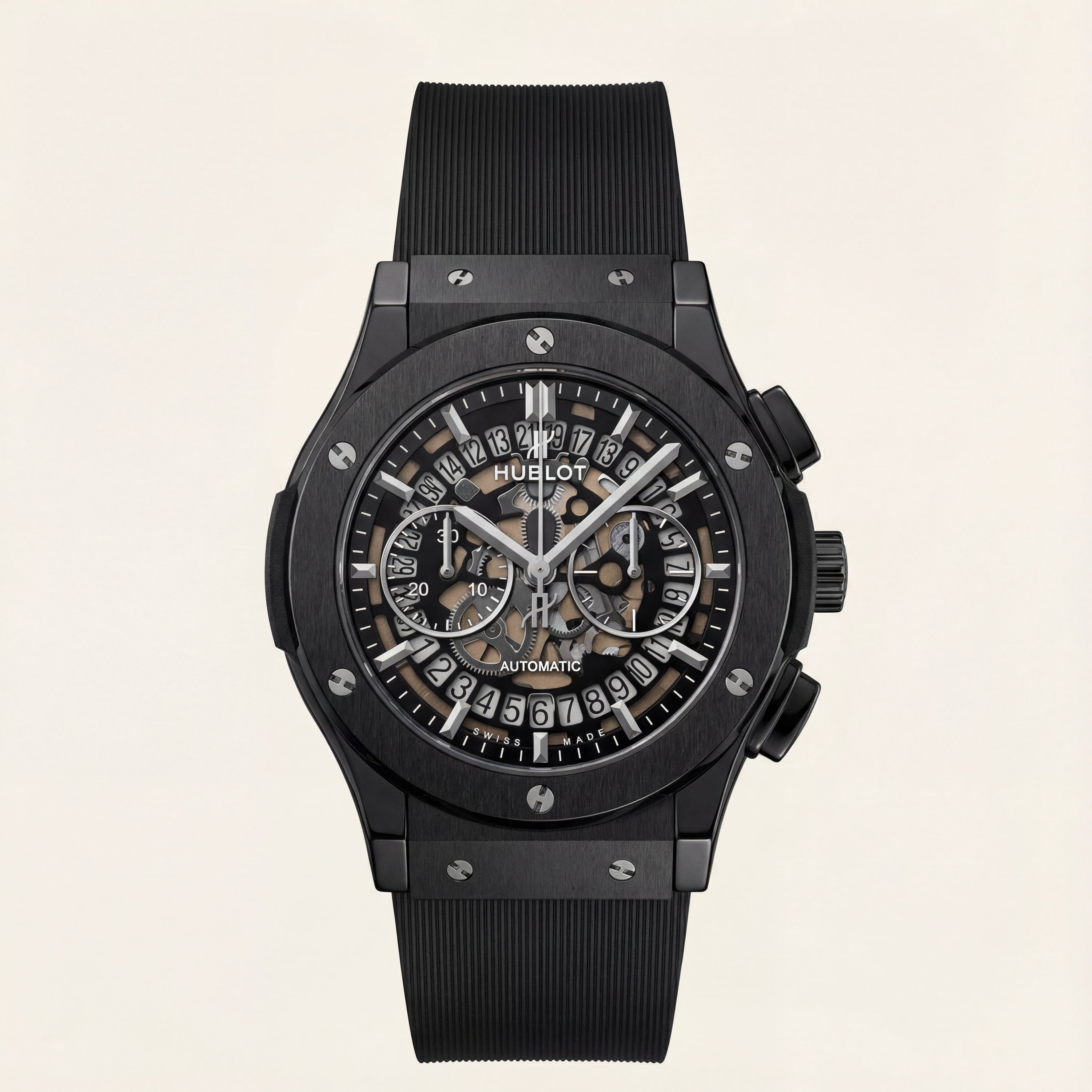 All-Black Skeleton Chronograph Watch – Stealth Edition