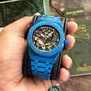 Premium Blue Stainless Steel Skeleton Automatic Watch Open-Work Dial Octagonal Bezel Luxury Watch – Men