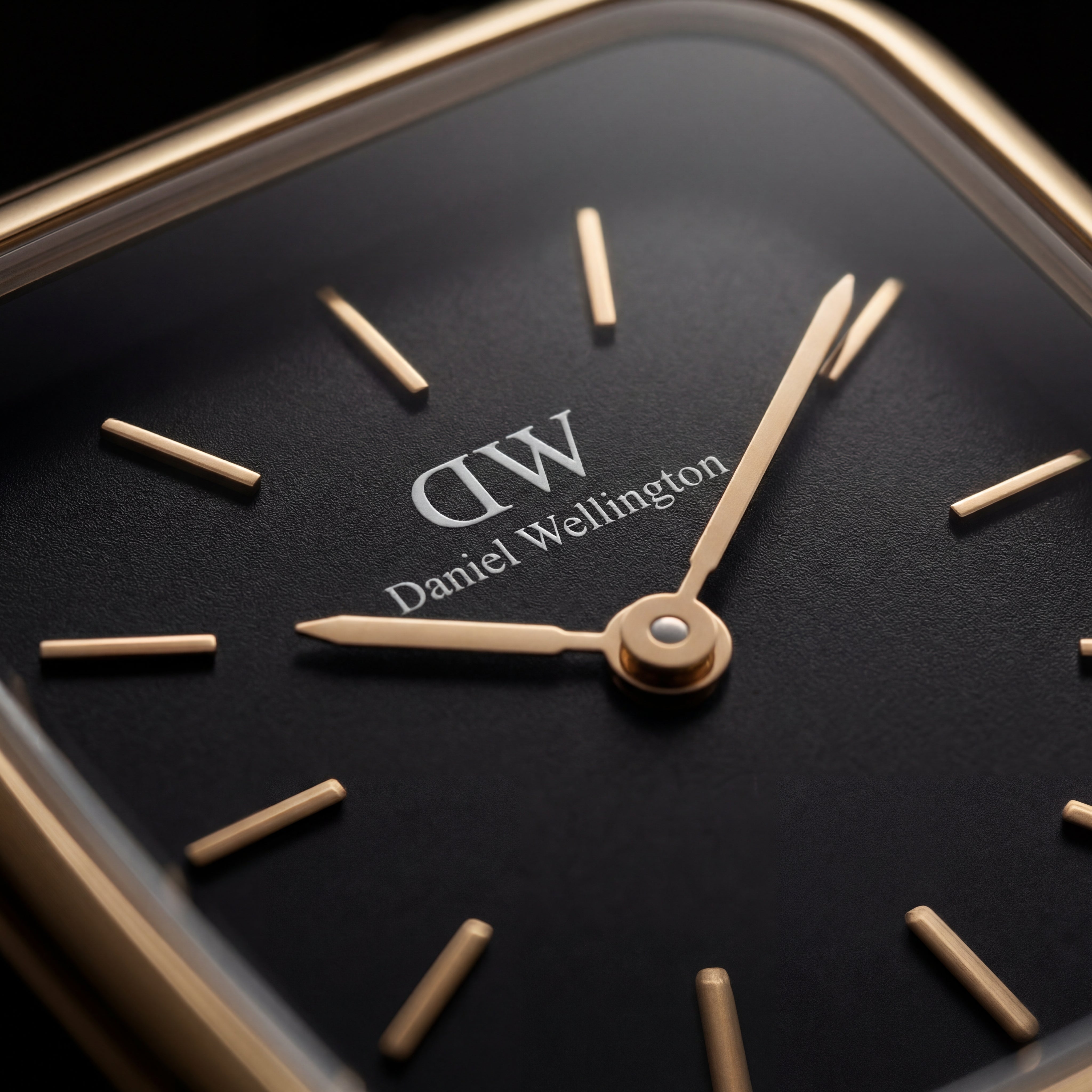 Gold Square Case Black Dial Mesh Strap Watch