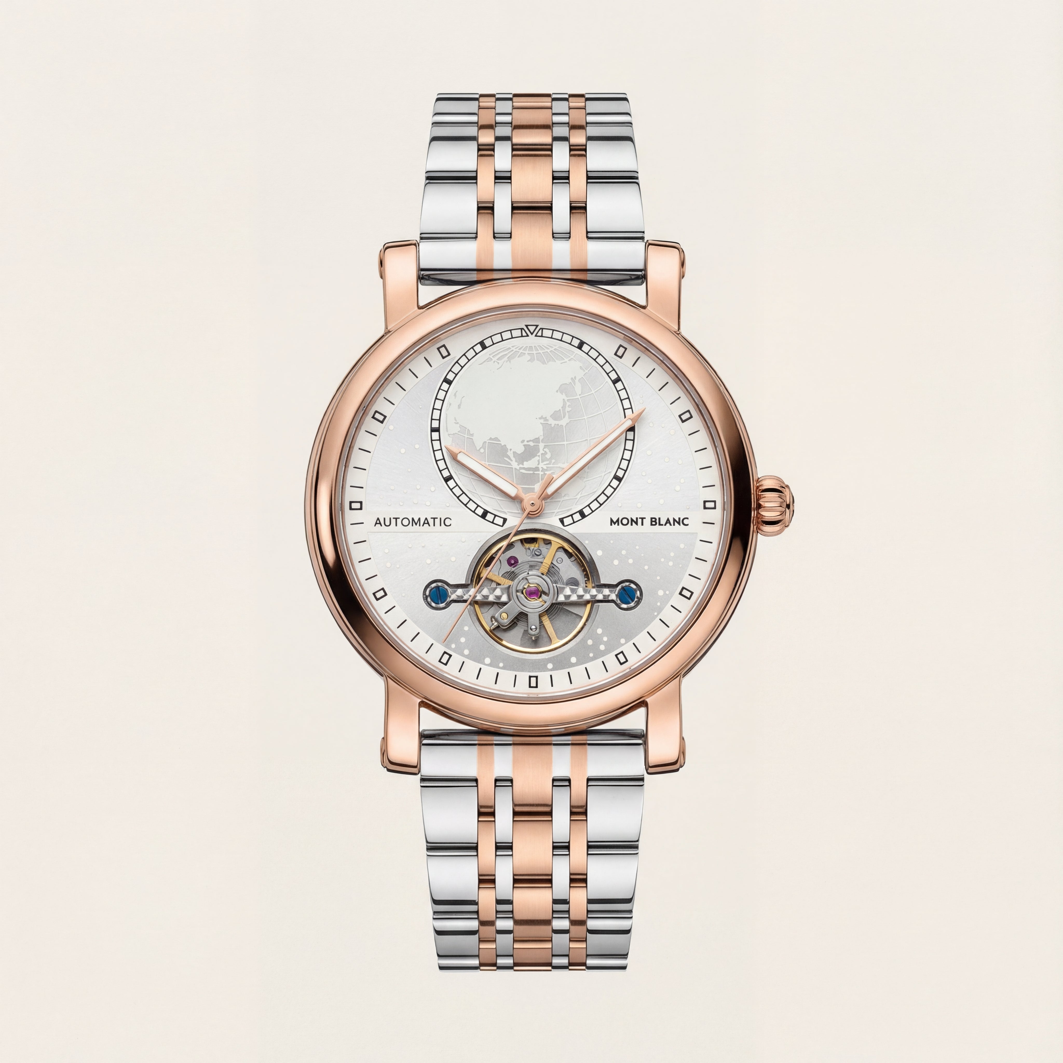 Rose Silver World Time Open-Heart Automatic Men’s Watch