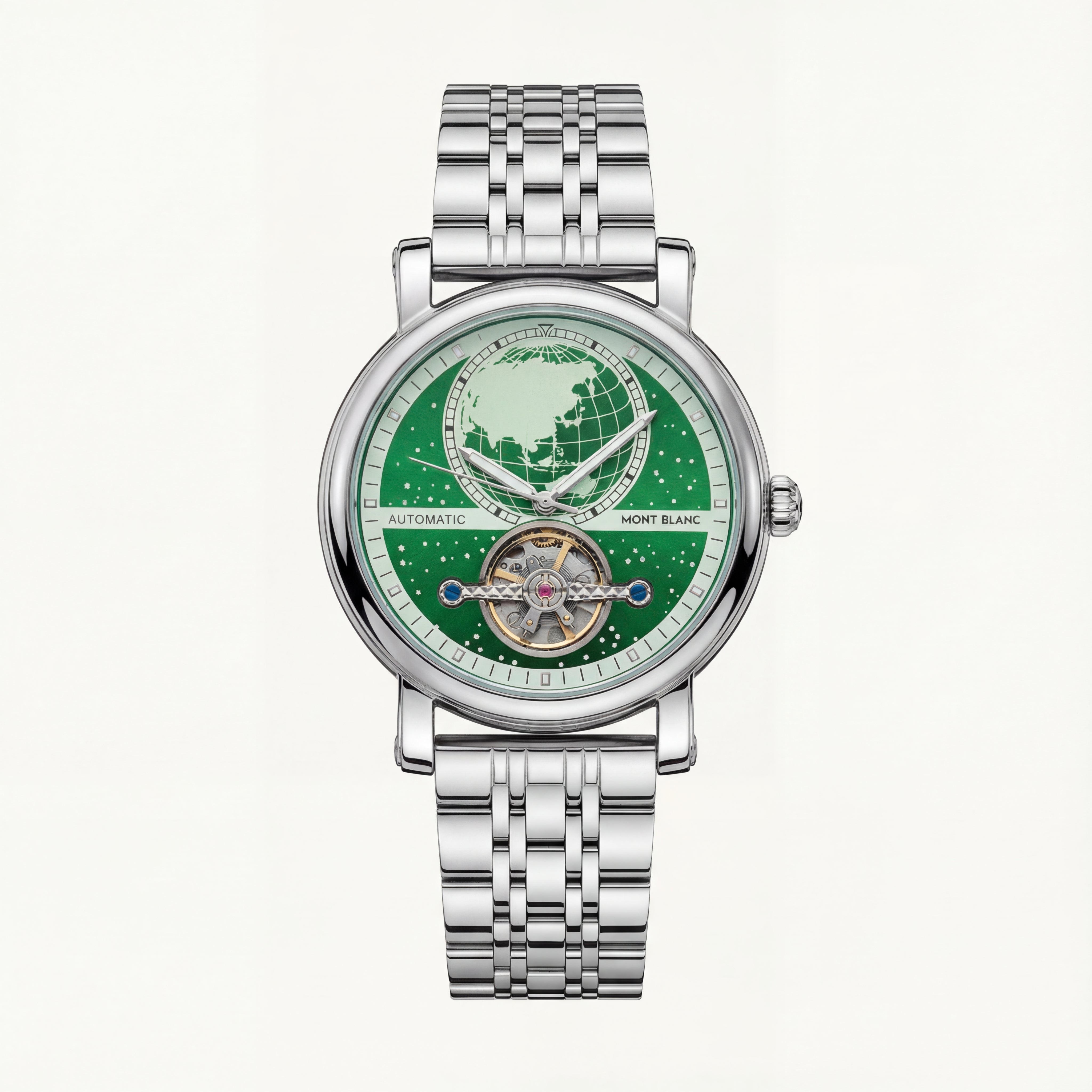 Emerald Green World Dial Open-Heart Automatic Men’s Watch