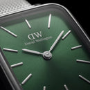 Emerald Green Rectangular Dial Silver Mesh Strap Minimal Watch
