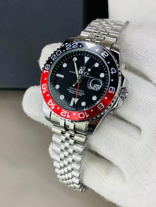 Premium Silver GMT Style Luxury Watch Black Red Coke Bezel Jubilee Bracelet Classic Luxury Watch – Men