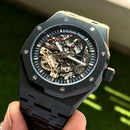 Premium Black Stainless Steel Skeleton Automatic Watch Open-Work Dial Octagonal Bezel Luxury Watch – Men