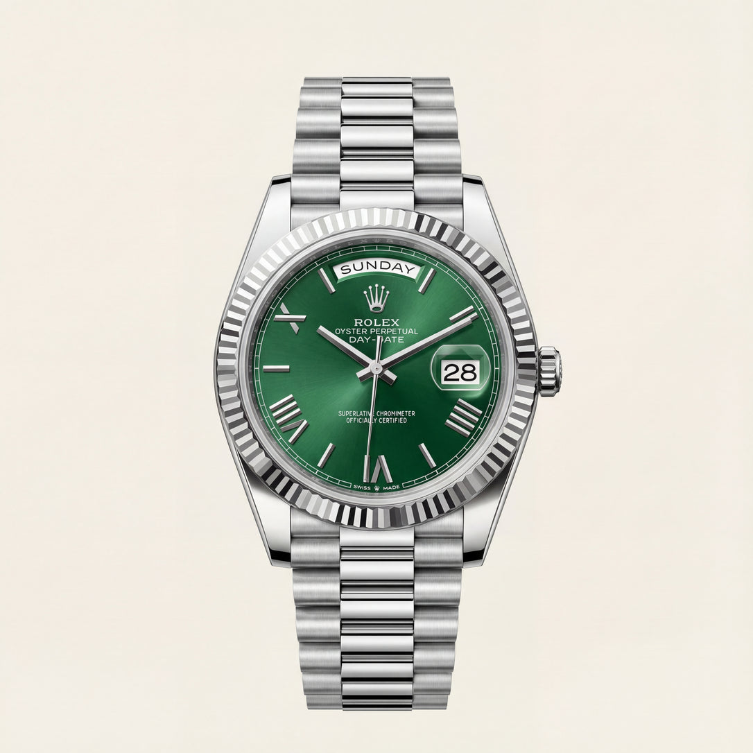 Emerald Fluted Bezel Steel Watch