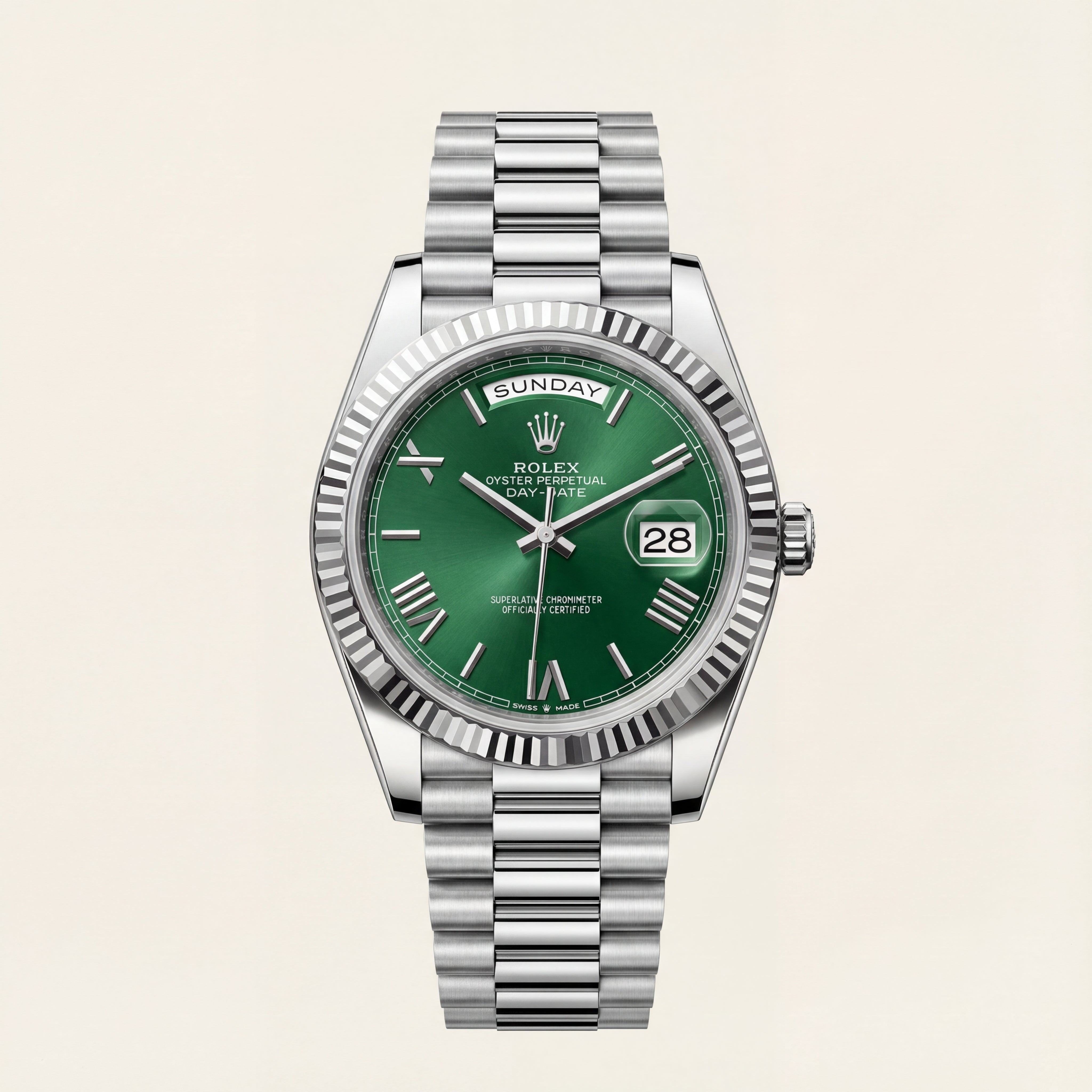 Emerald Fluted Bezel Automatic Steel Watch
