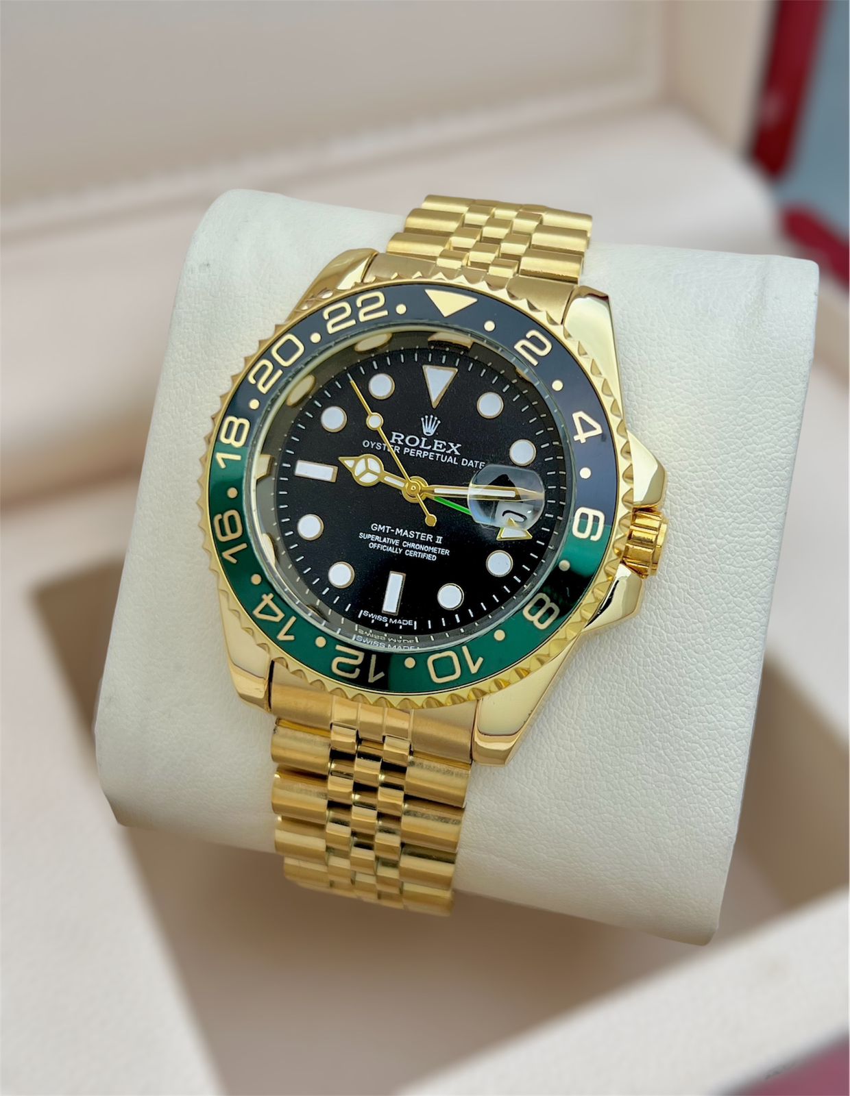 Premium Gold GMT Style Luxury Watch Green Black Ceramic Bezel Jubilee Bracelet Classic Luxury Watch – Men