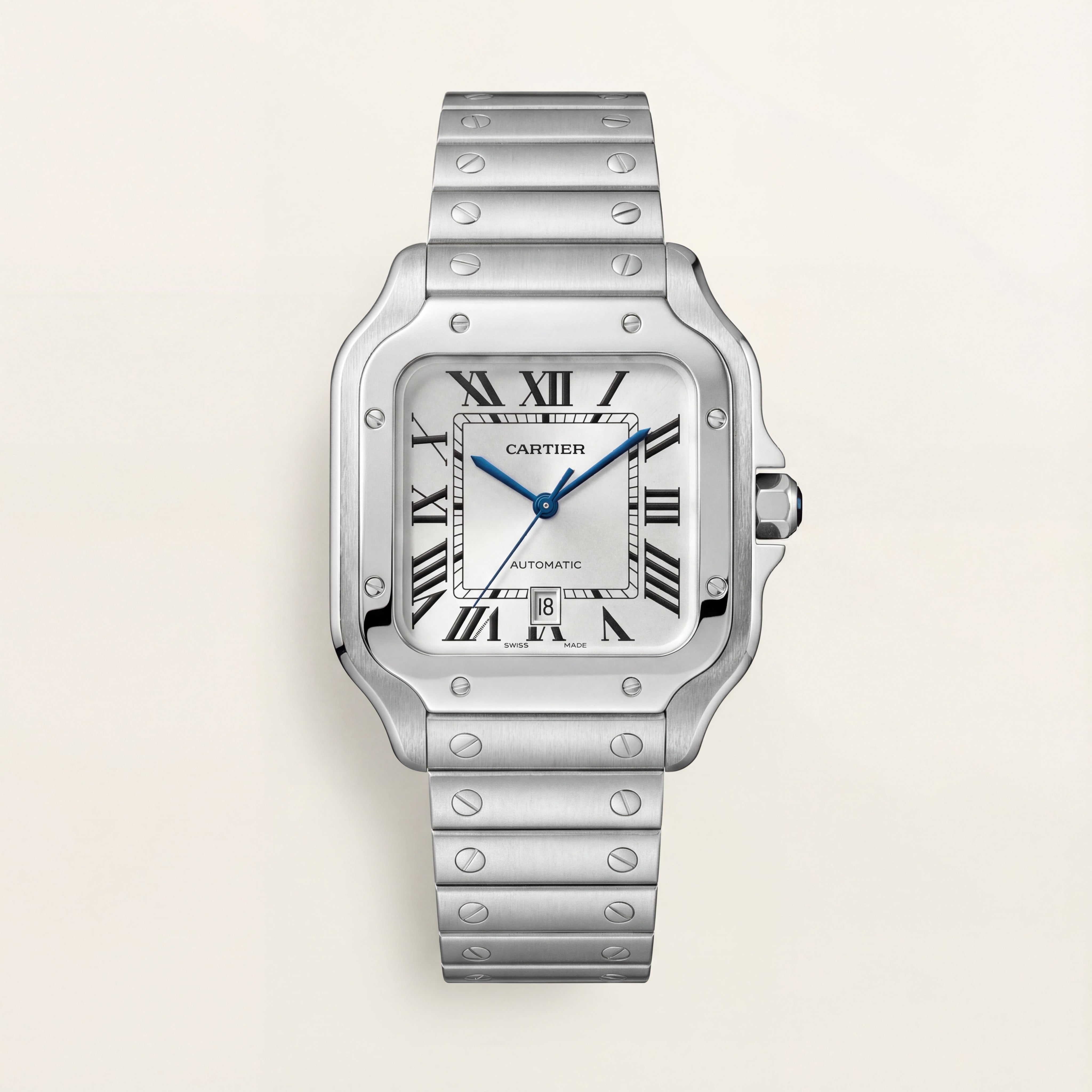 Silver Square Roman Dial Steel Watch