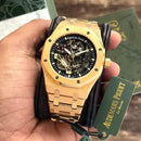 Premium Gold Stainless Steel Skeleton Automatic Watch Open-Work Dial Octagonal Bezel Luxury Watch – Men