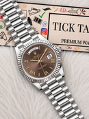 Centrix Chocolate Brown Day-Date Silver Watch