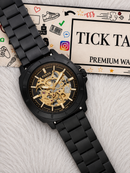 Luxury Skeleton Dial Black Stainless Steel Automatic Watch