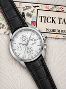 Luxury Chronograph Style Watch with Tachymeter Dial & Leather Strap