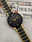 Black &amp; Gold Ceramic Round Watch – Diamond Marker Edition