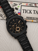 All-Black Chronograph Men’s Watch with Gold Accents