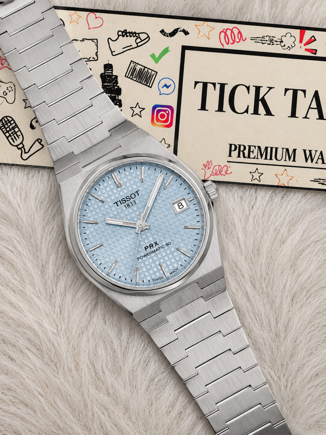 Ice Blue Textured Dial Steel Watch