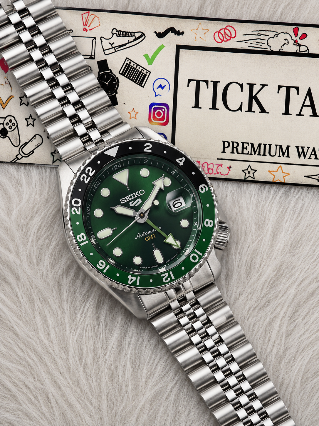 Emerald Green GMT Steel Watch