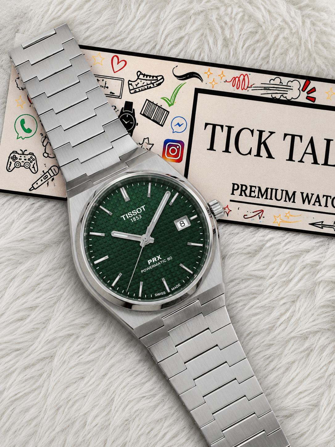 Centrix Emerald Green Waffle Dial Silver Watch