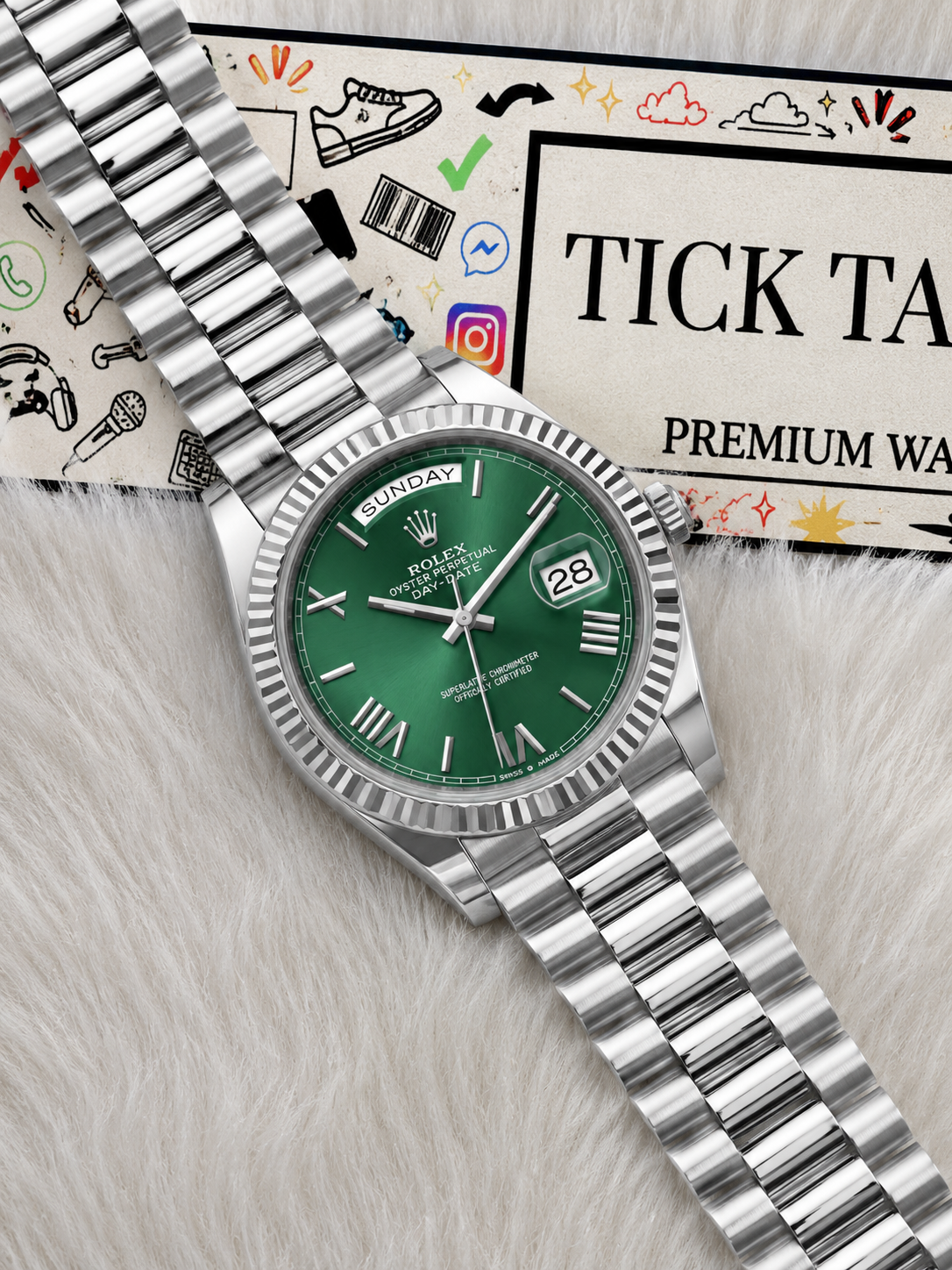 Emerald Fluted Bezel Steel Watch