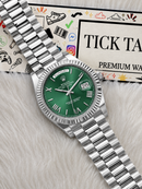 Emerald Fluted Bezel Steel Watch