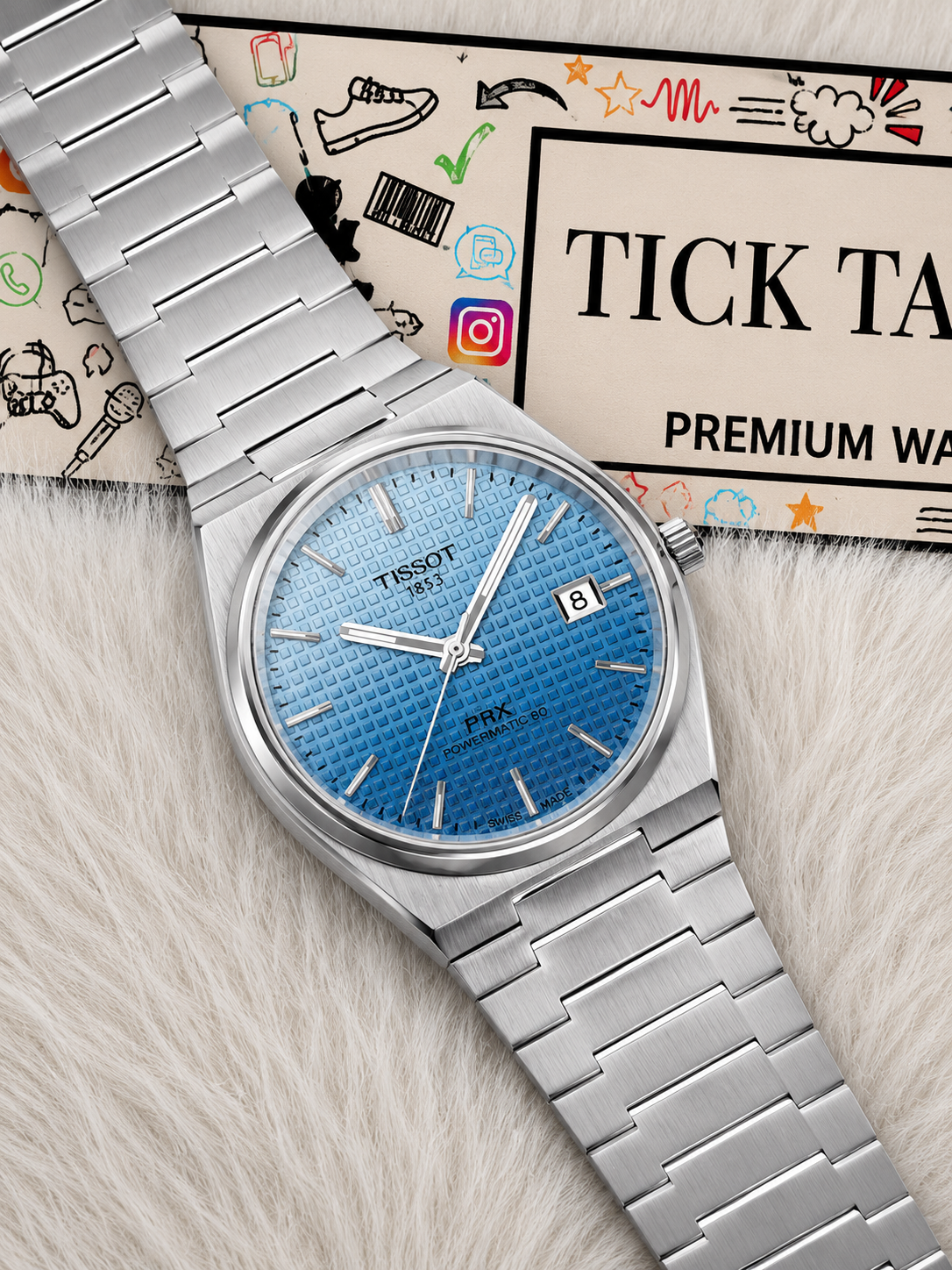 Steel Blue Textured Dial Integrated Bracelet Luxury Watch – Men