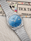 Steel Blue Textured Dial Integrated Bracelet Luxury Watch – Men