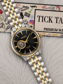 Two-Tone Gold & Silver Stainless Steel Case Black Sunburst Dial Open-Heart Automatic Luxury Bracelet Watch – Men