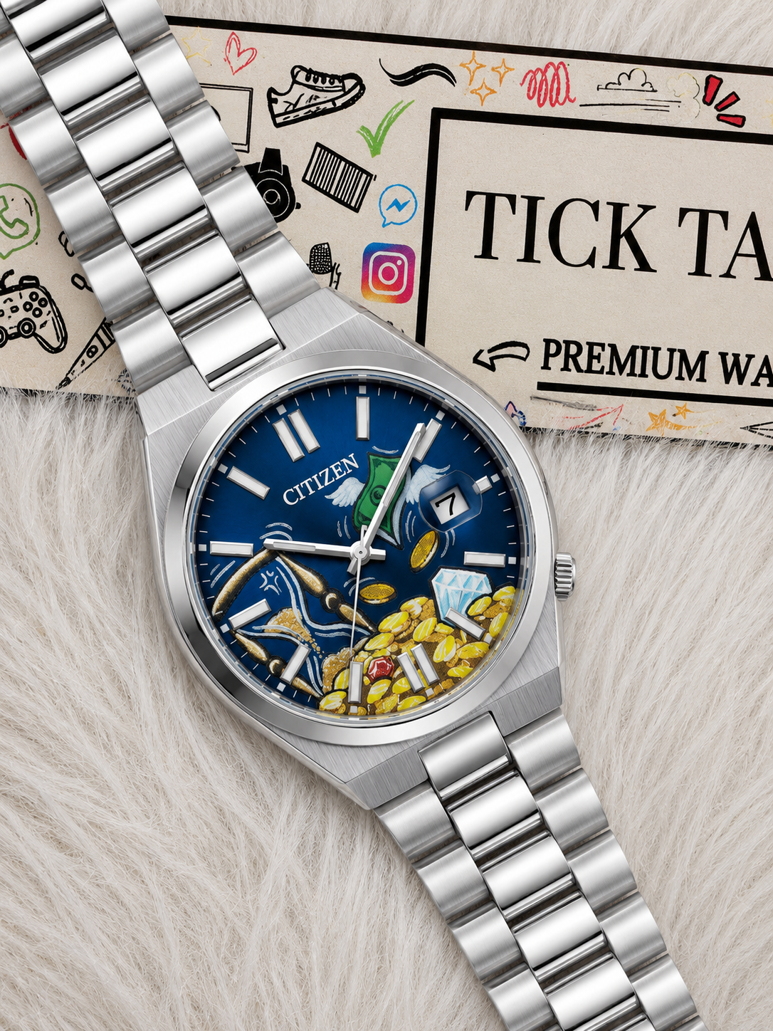 Blue Artistic Fortune Dial Men’s Stainless Steel Watch