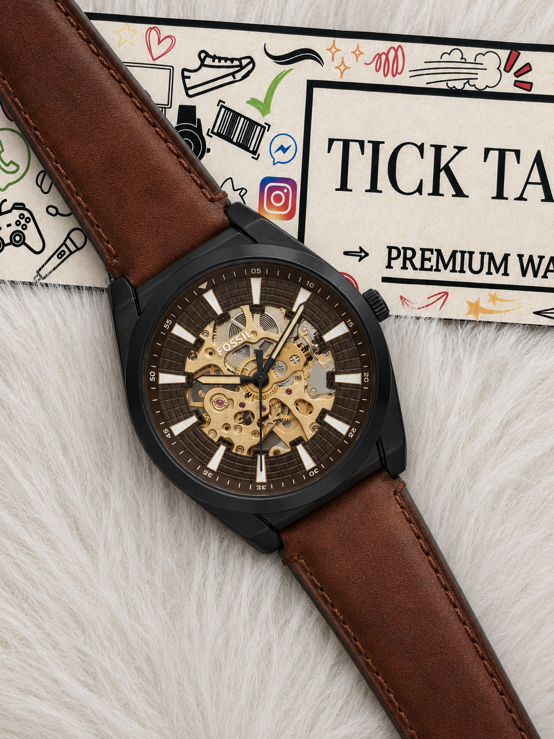 Midnight Skeleton Dial Automatic Leather Watch