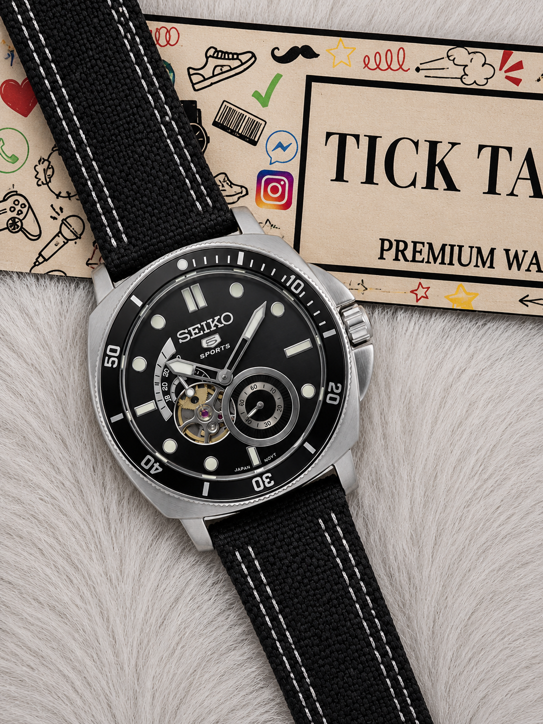 Premium Automatic Men’s Watch with Open Heart Dial & Black Strap