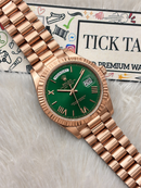 Rose Gold Day-Date President-Style Luxury Men’s Watch with Emerald Green Dial