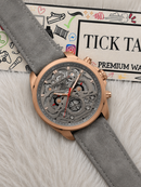 Premium Open-Work Skeleton Dial Watch with Suede Leather Strap