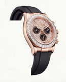 Rose Gold Chronograph Diamond Bezel Watch with Black Strap