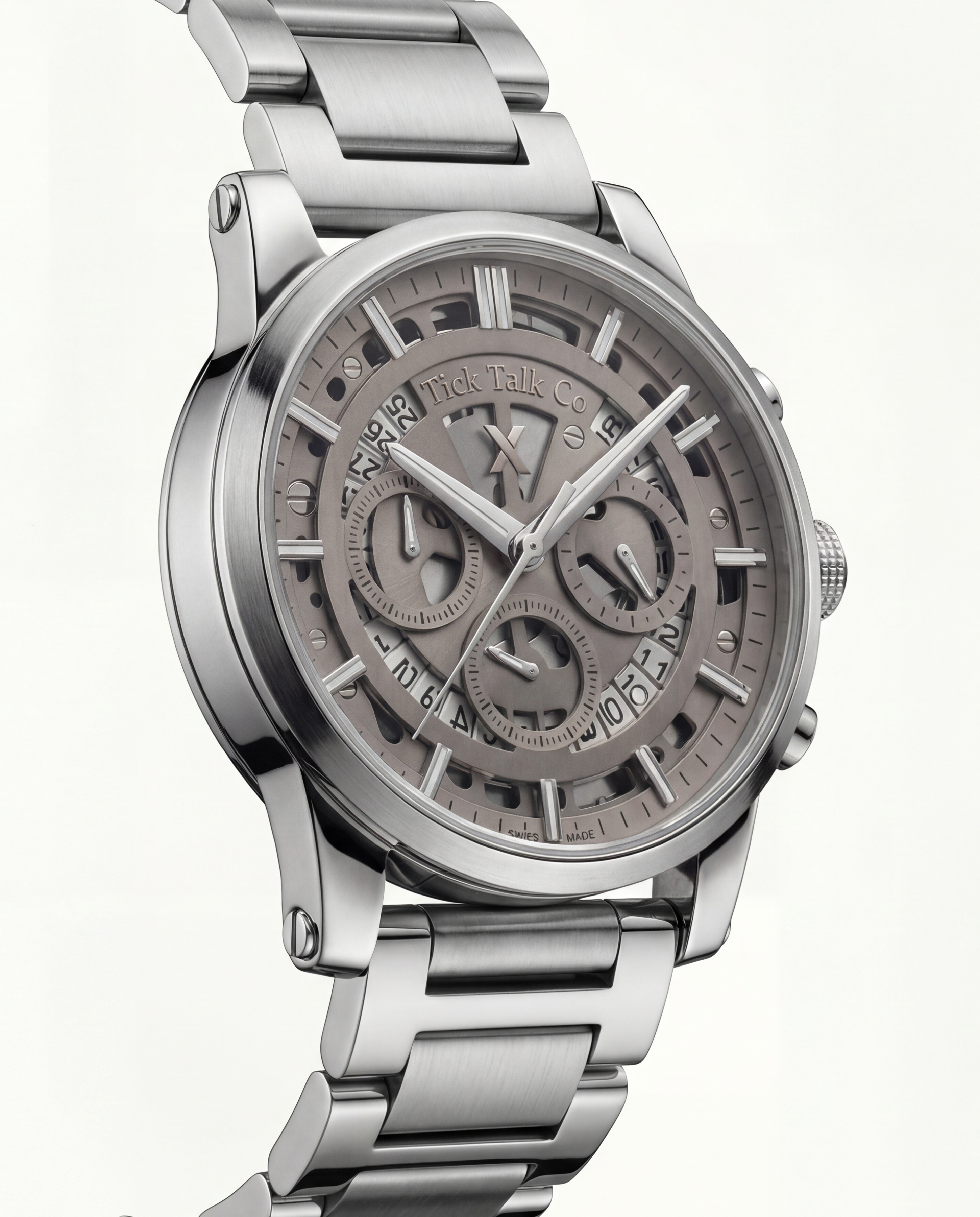 Silver Skeleton Chronograph Stainless Steel Watch