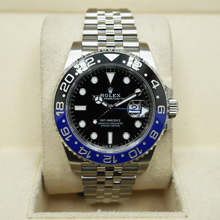 Premium Silver GMT Style Luxury Watch Black Dial Black Blue Batman Bezel Jubilee Bracelet Classic Luxury Watch – Men