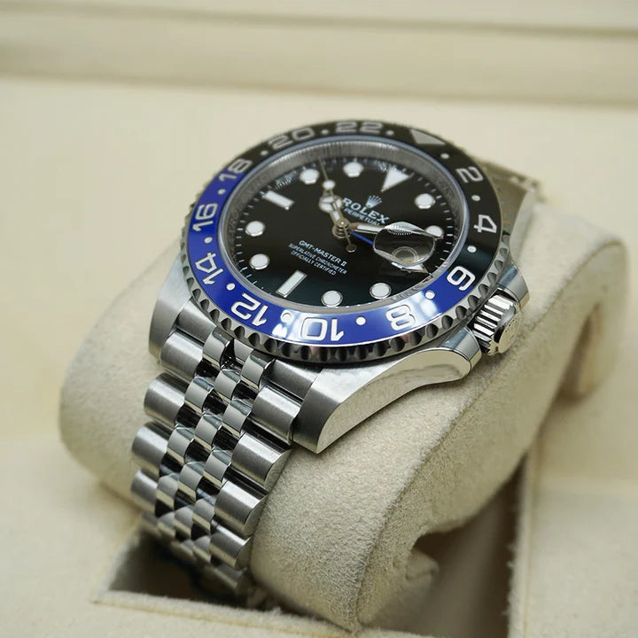 Premium Silver GMT Style Luxury Watch Black Dial Black Blue Batman Bezel Jubilee Bracelet Classic Luxury Watch – Men