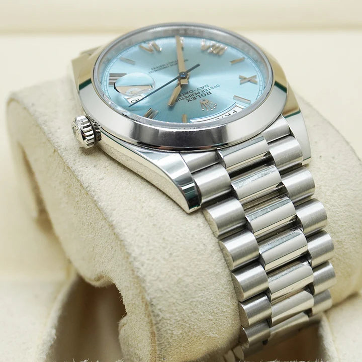 Premium Silver Luxury Watch Ice Blue Dial Roman Numerals Smooth Bezel Jubilee Bracelet Classic Luxury Watch – Men