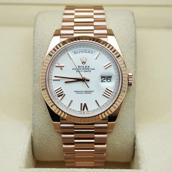 Premium Rose Gold Luxury Watch White Dial Roman Numerals Fluted Bezel President Bracelet Classic Luxury Watch – Men