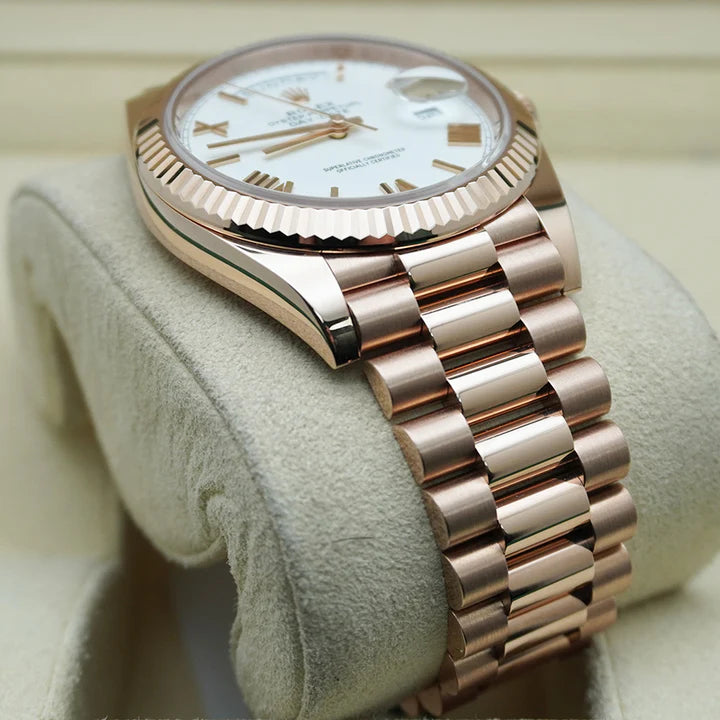 Premium Rose Gold Luxury Watch White Dial Roman Numerals Fluted Bezel President Bracelet Classic Luxury Watch – Men