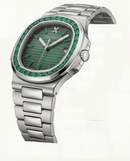 Emerald Green Dial Watch with Gem-Style Bezel and Stainless Steel Bracelet