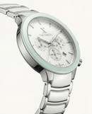 Silver & Mint Chronograph Watch with White Dial and Stainless Steel Bracelet