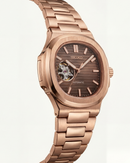 Rose Gold Brown Dial Open-Heart Automatic Watch