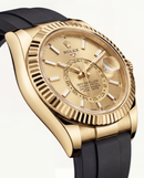 Gold Dial Fluted Bezel Luxury Men’s Watch with Black Rubber Strap