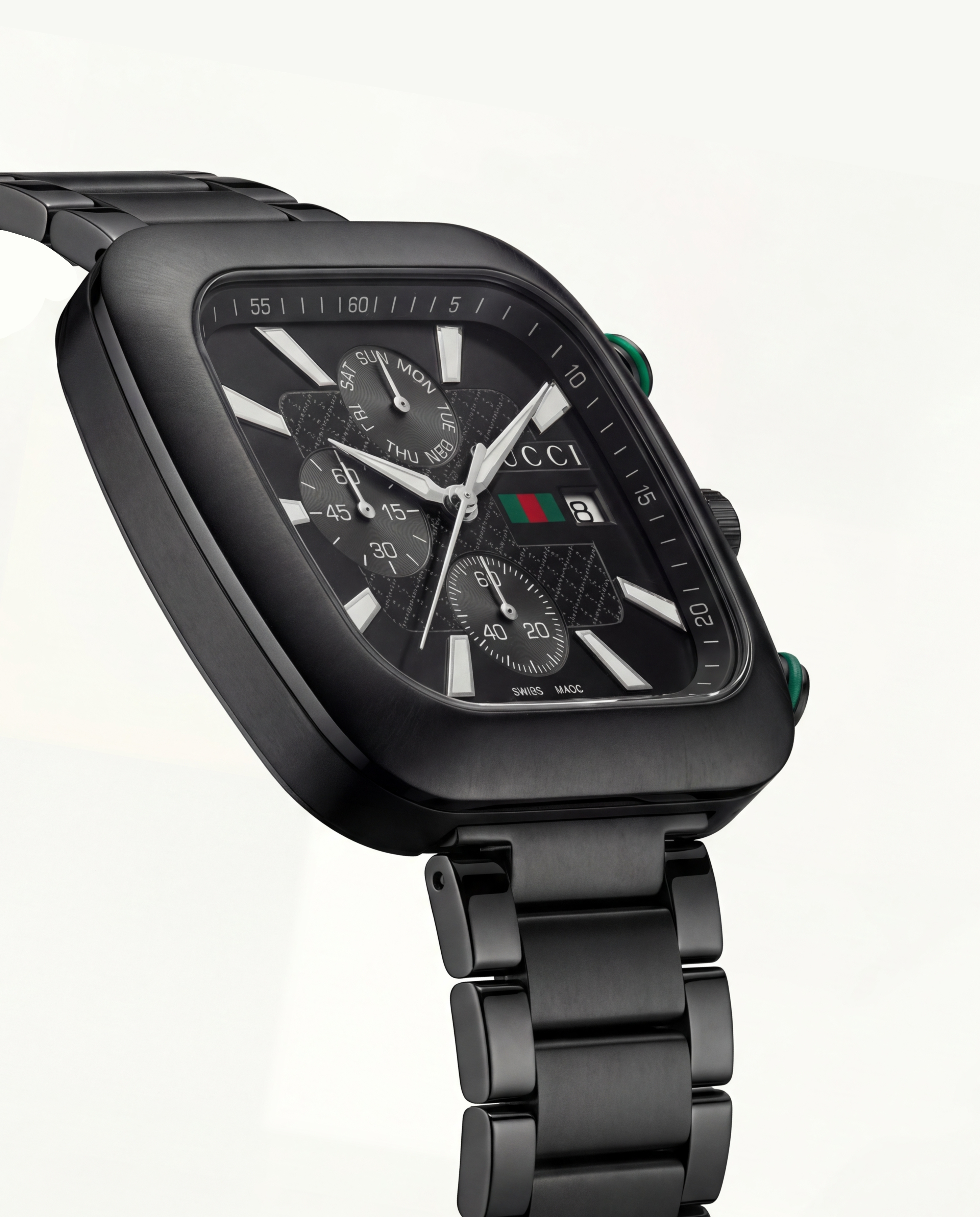 Matte Black Square Chronograph Men’s Watch with Dual Dial Display