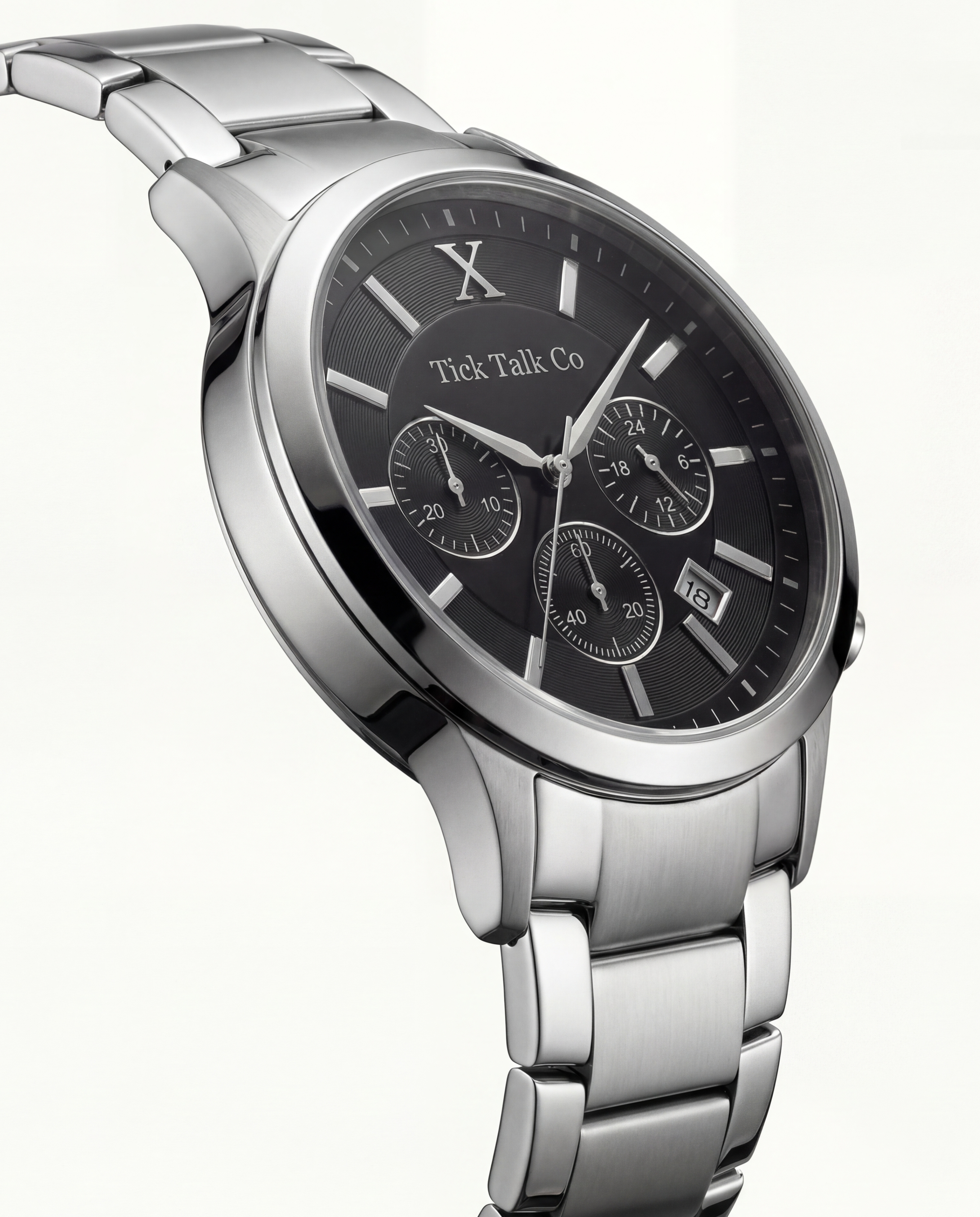 Silver Stainless Steel Chronograph Black Dial Men’s Watch