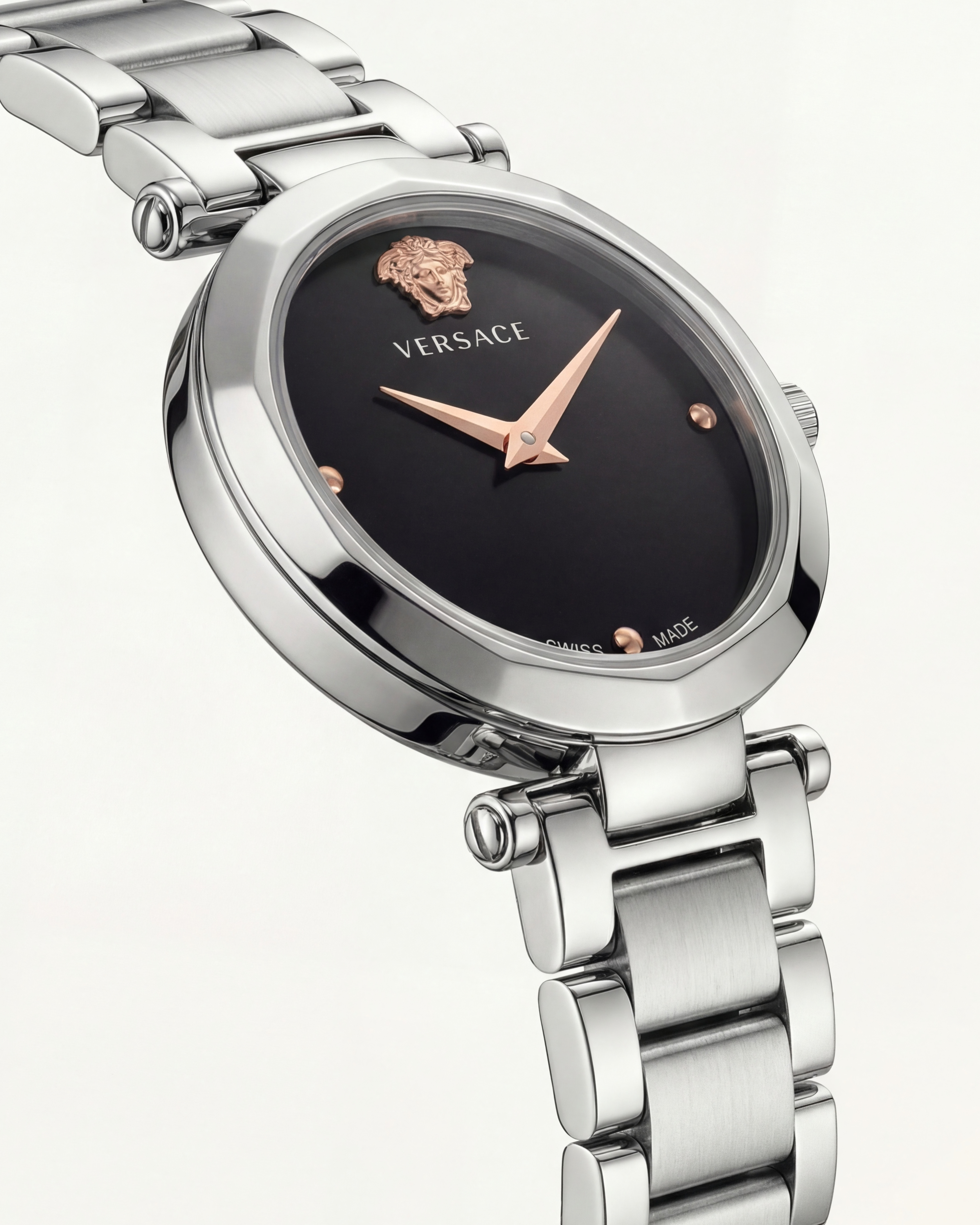Silver Stainless Steel Case Black Dial Medusa Luxury Bracelet Watch – Women