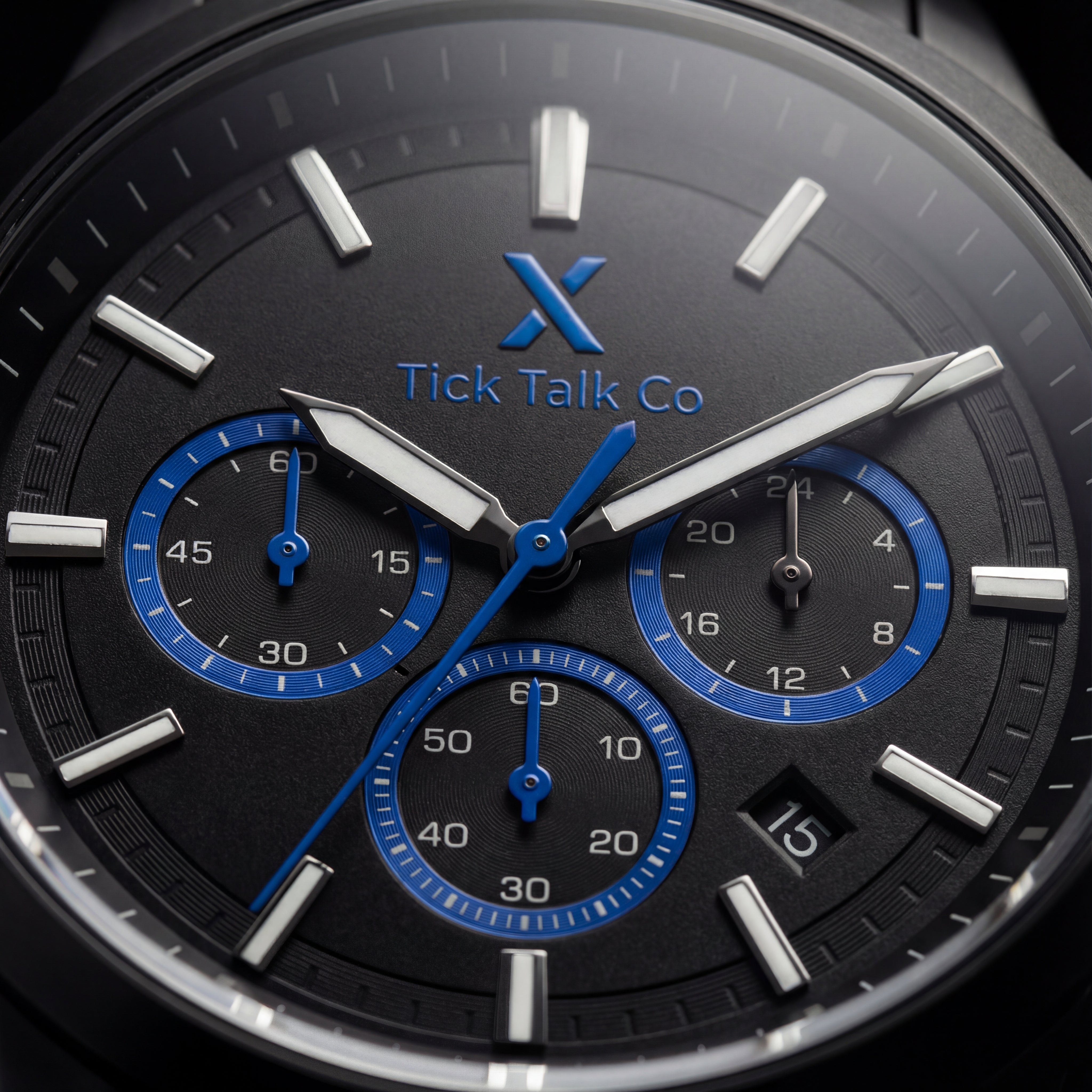 Midnight Black Chronograph Blue Accent Stainless Steel Men’s Watch