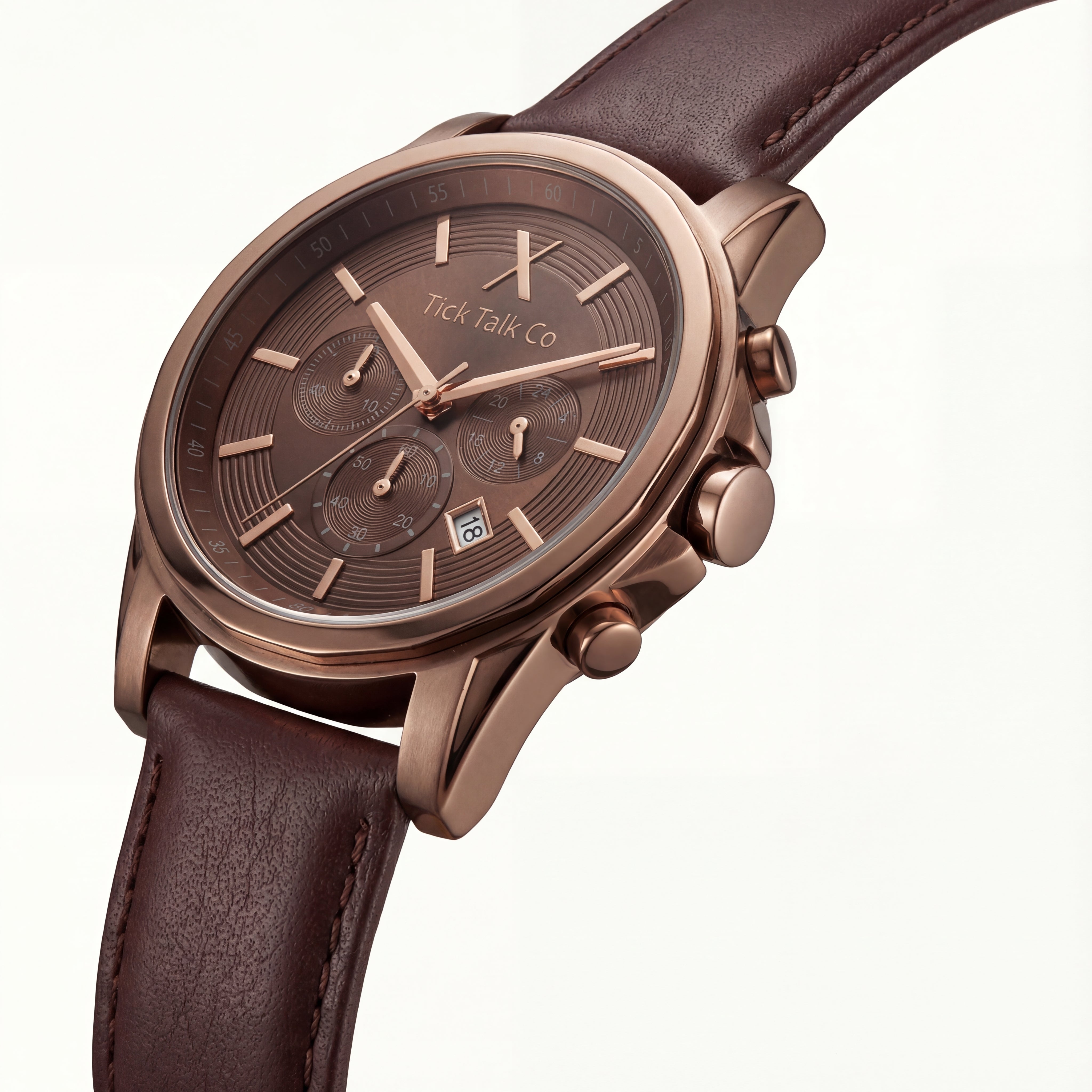 Chocolate Brown Chronograph Rose Gold Men’s Leather Strap Watch